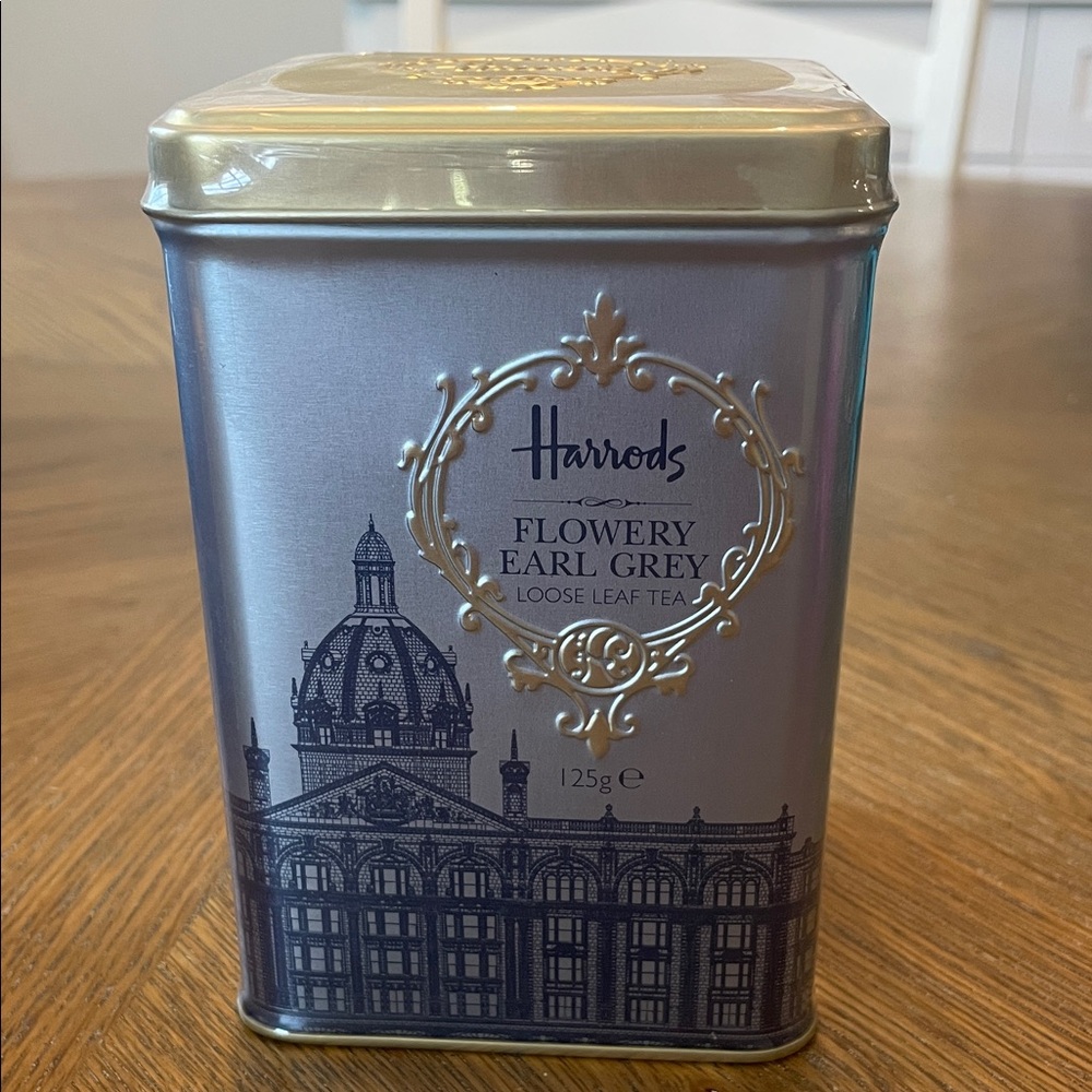 Harrods Flowery Earl Grey Loose Leaf Tea in collectible tin.